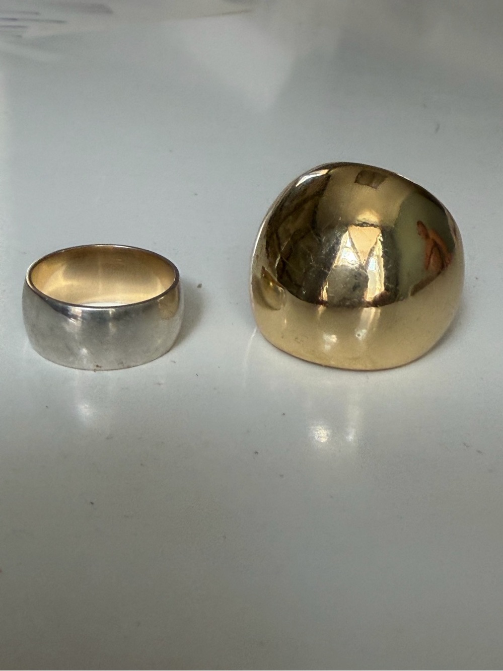 14kt gold plated Sterling Dome Ring sz 8 and Wide Cigar Band Ring size 6.